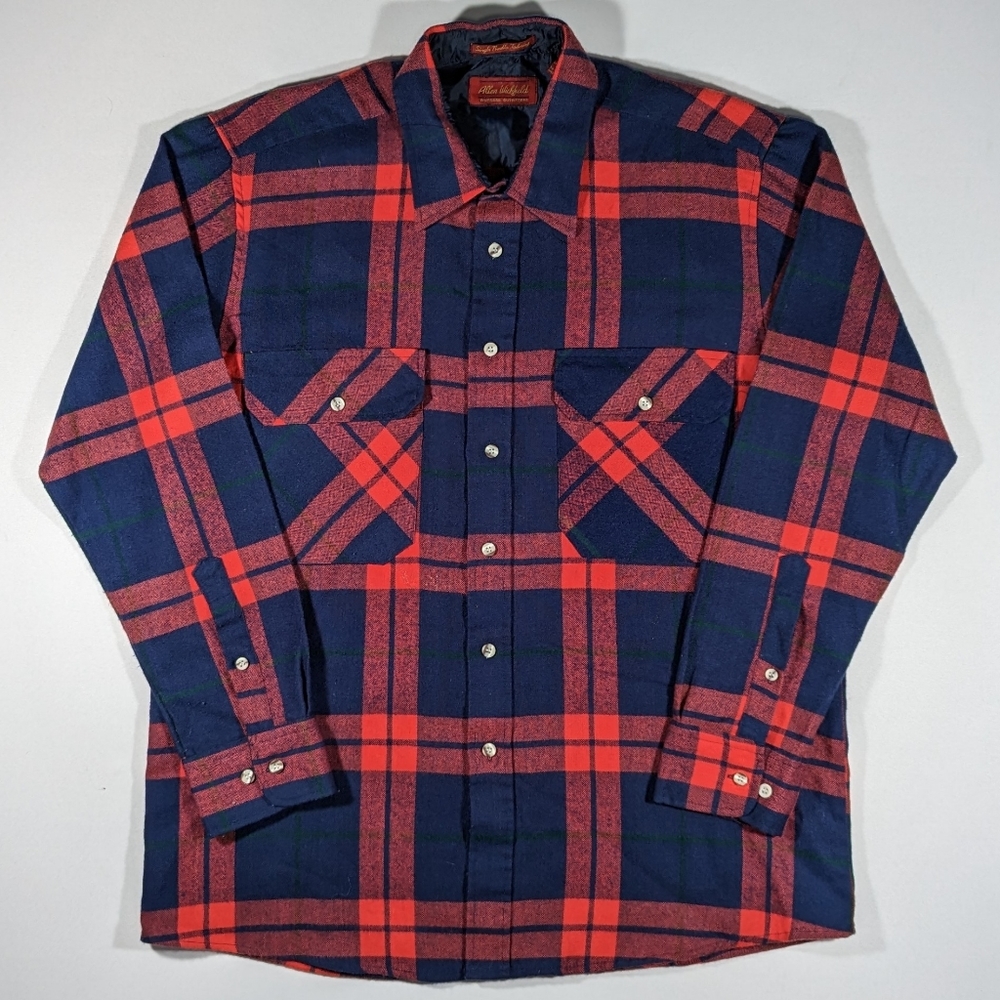 Vintage Allen Wickfield Flannel Shirt Men's Size Large Plaid Single Needle